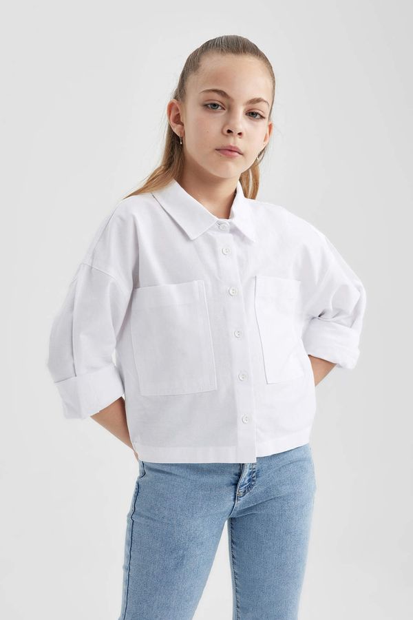 DEFACTO DEFACTO Girl Crop Oxford Long Sleeve Shirt