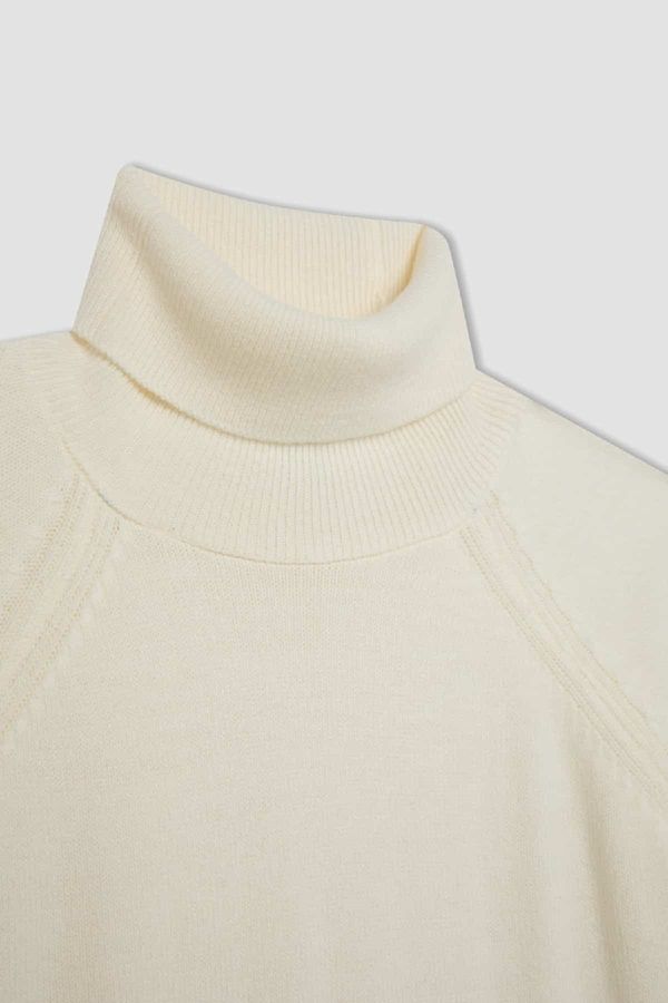 DEFACTO DEFACTO Girl Ecru Turtleneck Basic Plain Knitwear Sweater