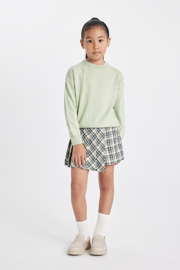 DEFACTO DEFACTO Girl Elastic Waist Pleated Plaid Shorts Skirt