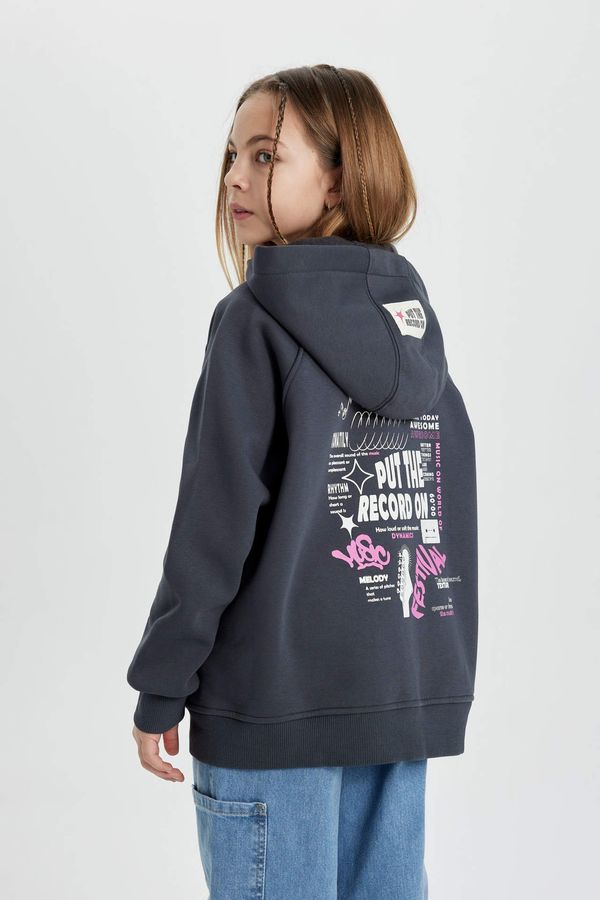 DEFACTO DEFACTO Girl Hooded Soft Lined Zippered Cardigan