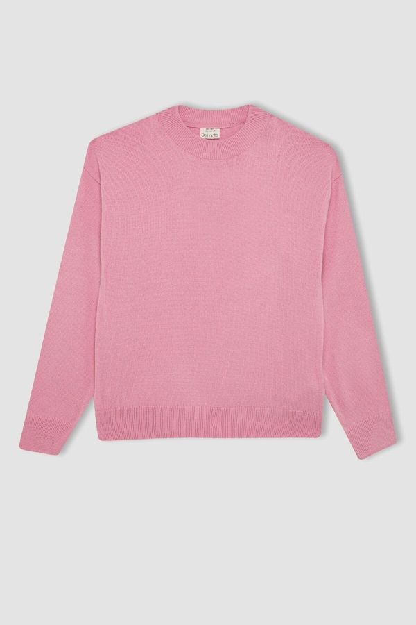 DEFACTO DEFACTO Girl Light Pink Standard Fit Crew Neck Basic Plain Knitwear Sweater