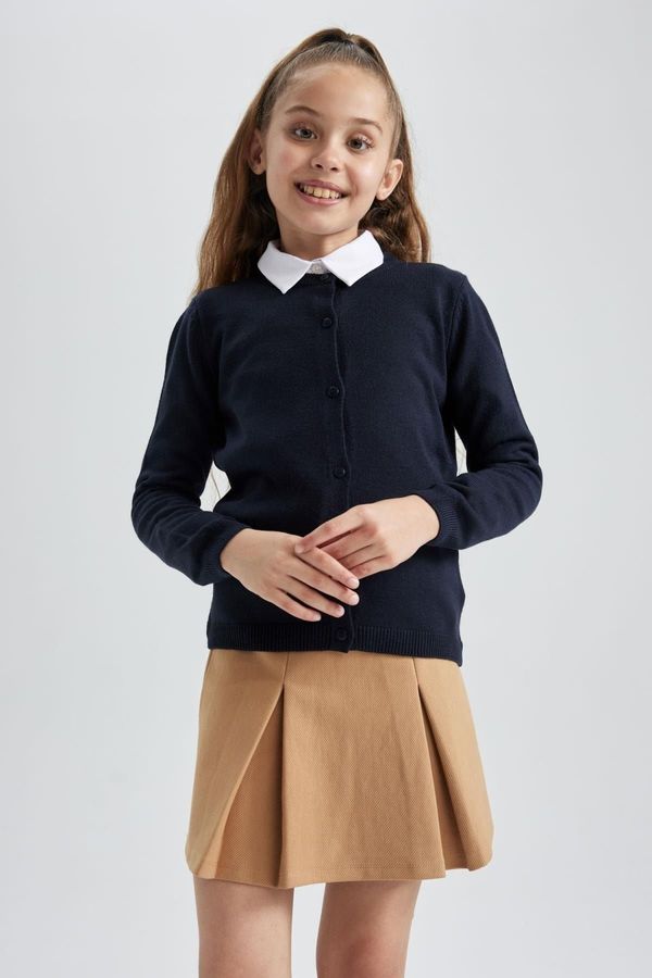 DEFACTO DEFACTO Girl Navy Blue Crew Neck Knitted School Cardigan