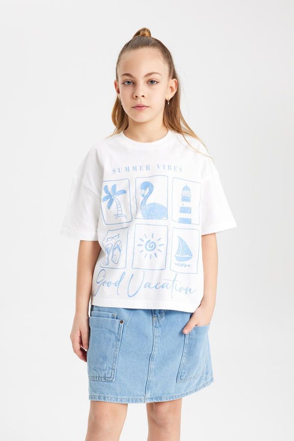 DEFACTO DEFACTO Girl Oversize Fit Crew Neck Printed Short Sleeve T-Shirt