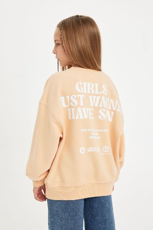 DEFACTO DEFACTO Girl Oversize Fit Wide Mold Crew Neck Back Printed Sweatshirt