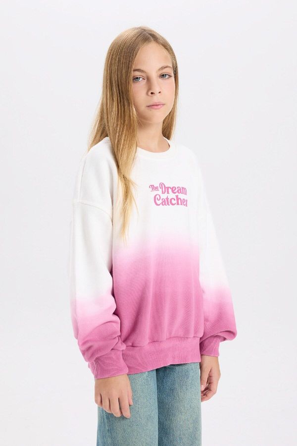 DEFACTO DEFACTO Girl Oversize Fit Wide Mold Crew Neck Gradient Printed Sweatshirt