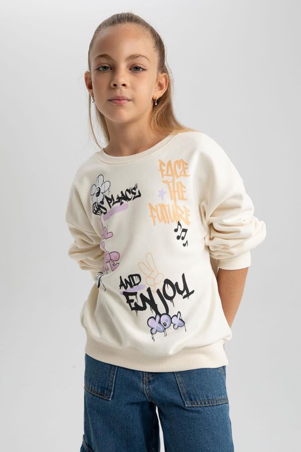 DEFACTO DEFACTO Girl Oversize Fit Wide Pattern Crew Neck Sweatshirt