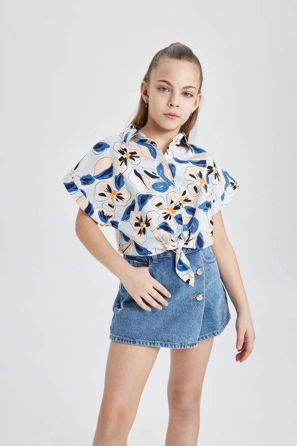 DEFACTO DEFACTO Girl Patterned Cotton Short Sleeve Crop Shirt