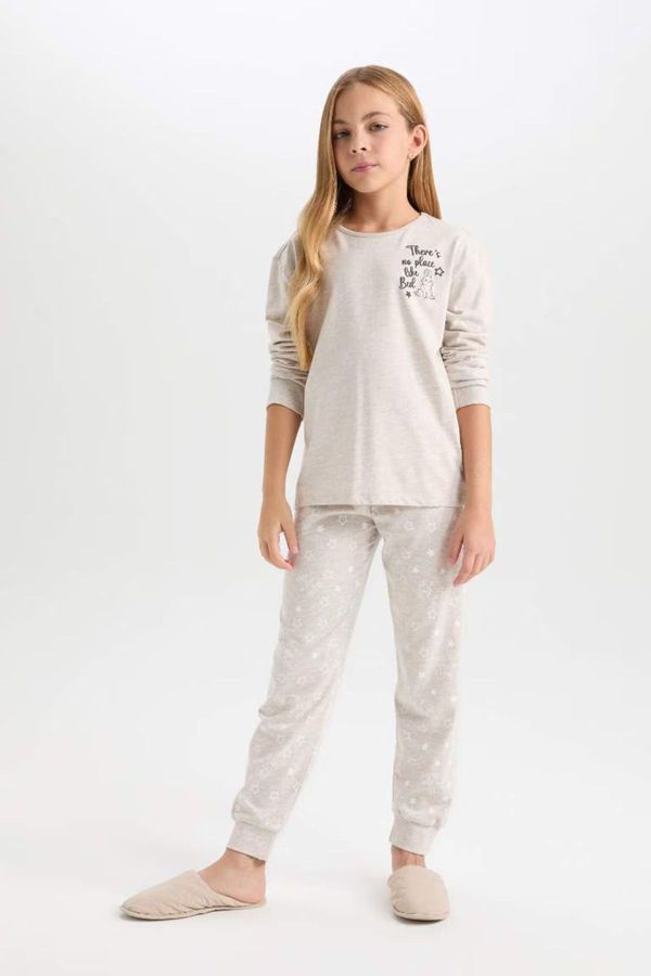 DEFACTO DEFACTO Girl Printed Long Sleeve Top Elastic Waist Long Pajama Set