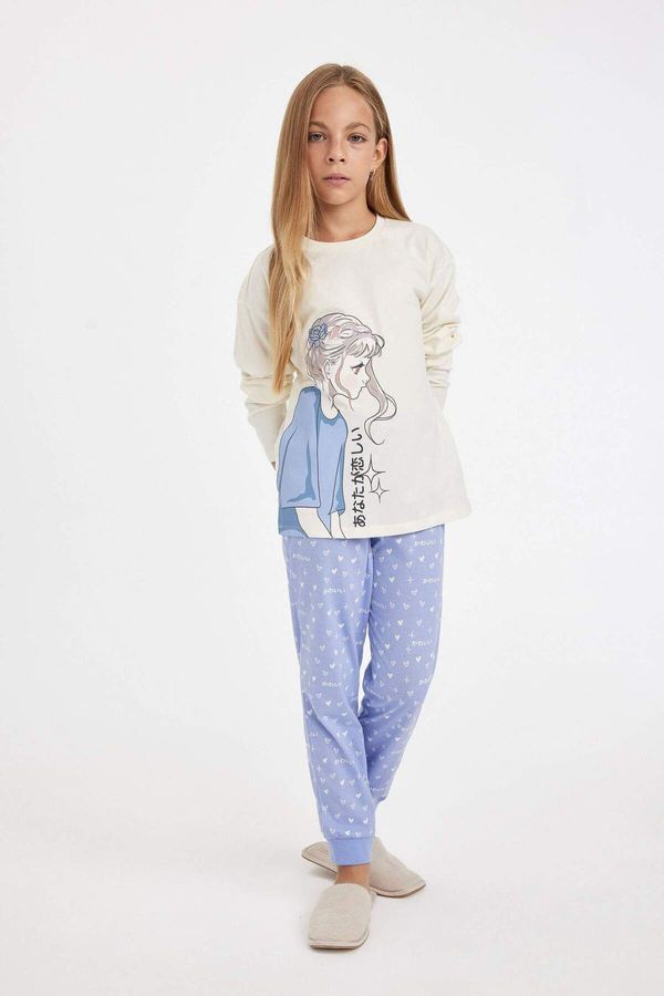 DEFACTO DEFACTO Girl Printed Long Sleeve Top Long Bottom Pajama Set