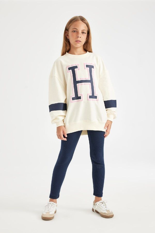 DEFACTO DEFACTO Girl Printed Sweatshirt Tights 2-Piece Set