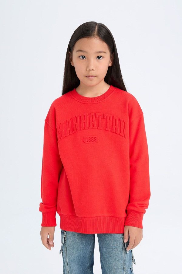 DEFACTO DEFACTO Girl Red Crew Neck Printed Sweatshirt