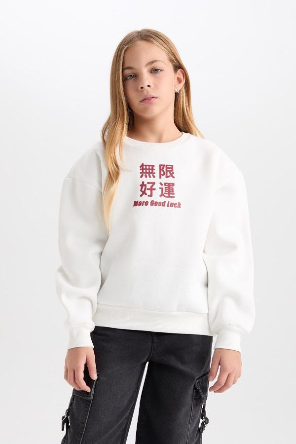 DEFACTO DEFACTO Girl Relax Fit Crew Neck Slogan Printed Sweatshirt