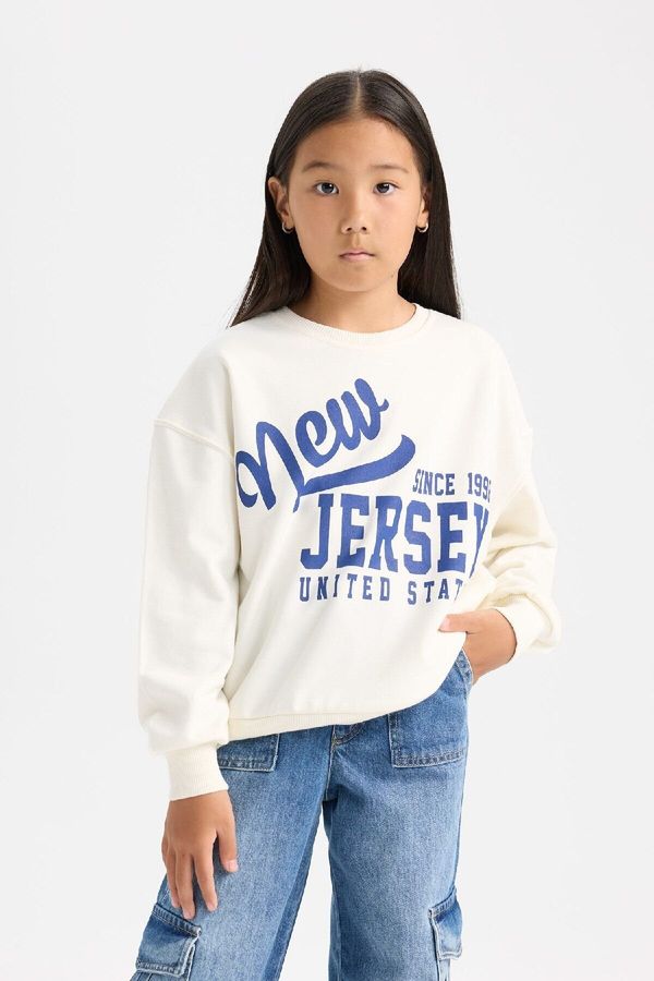 DEFACTO DEFACTO Girl Relax Fit Crew Neck University Printed Sweatshirt