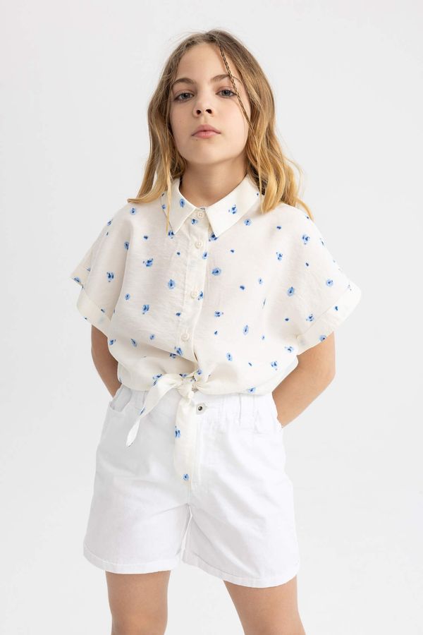 DEFACTO DEFACTO Girl Short Sleeve Patterned Crop Shirt