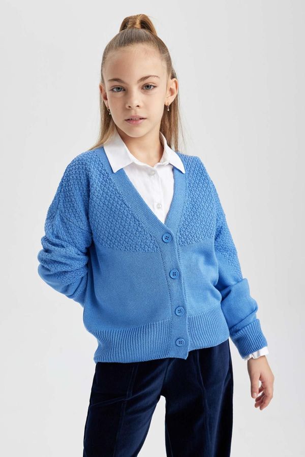 DEFACTO DEFACTO Girl V Neck Knitted Cardigan