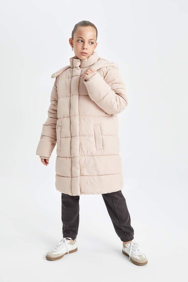 DEFACTO DEFACTO Girl Water Repellent Hooded Zippered Snap Closure Pocket Parka