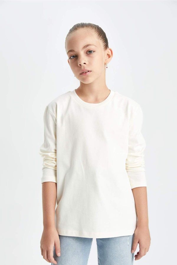 DEFACTO DEFACTO Girl White Crew Neck Combed Cotton Long Sleeve School T-Shirt U6810a623au