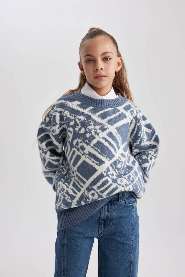 DEFACTO DEFACTO Girl&#39;s Crew Neck Patterned Sweater