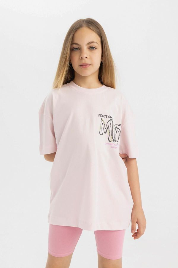 DEFACTO DEFACTO Girl&#39;s Oversize Fit Printed Short Sleeve T-Shirt