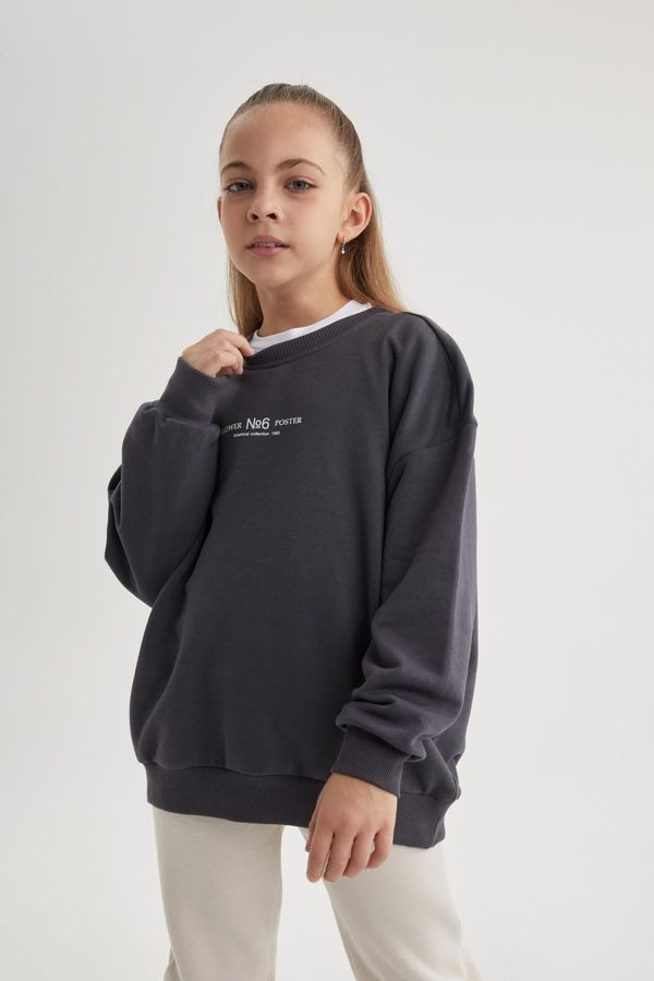 DEFACTO DEFACTO Girl&#39;s Relax Fit Crew Neck Printed Sweatshirt