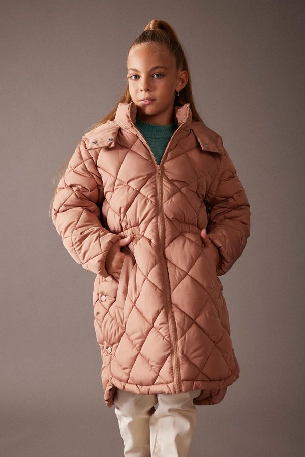 DEFACTO DEFACTO Girl&#39;s Water Repellent Hooded Quilted Long Coat