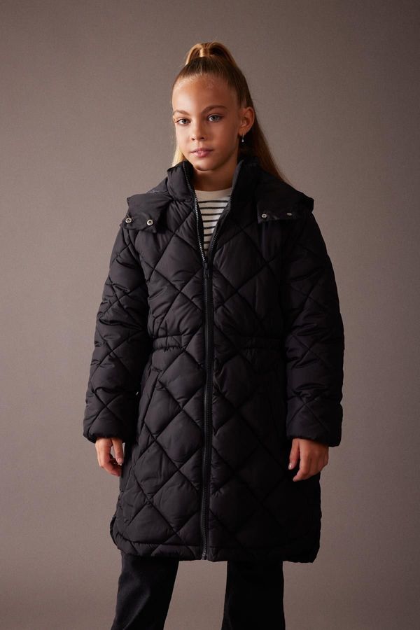 DEFACTO DEFACTO Girl&#39;s Water Repellent Hooded Quilted Long Coat