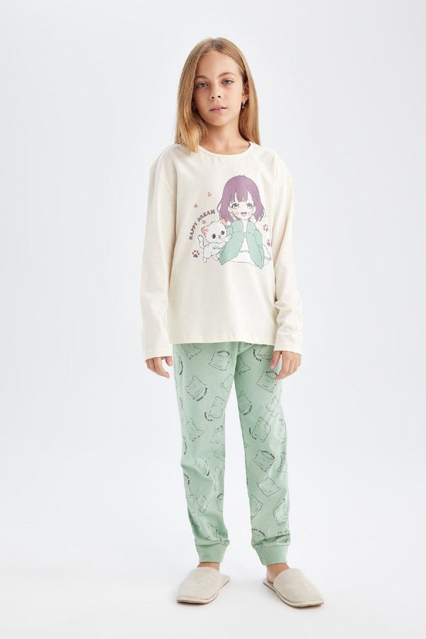 DEFACTO DEFACTO Girls Anime Patterned Long Sleeve Cotton Pajama Set