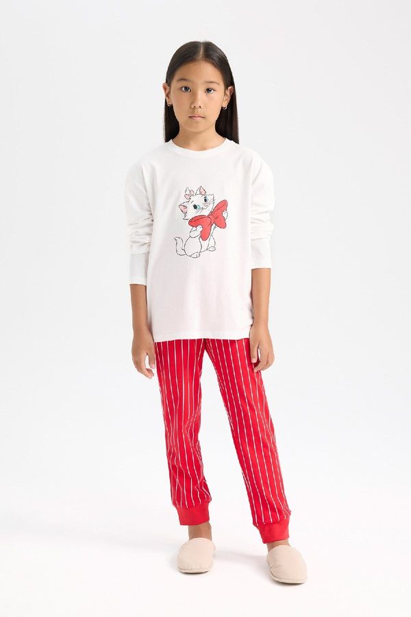 DEFACTO DEFACTO Girls Aristocats Pajama Set Long Sleeve Top Elastic Waist Long Bottom