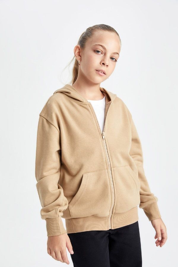 DEFACTO DEFACTO Girls Basic Hooded Zippered School Cardigan