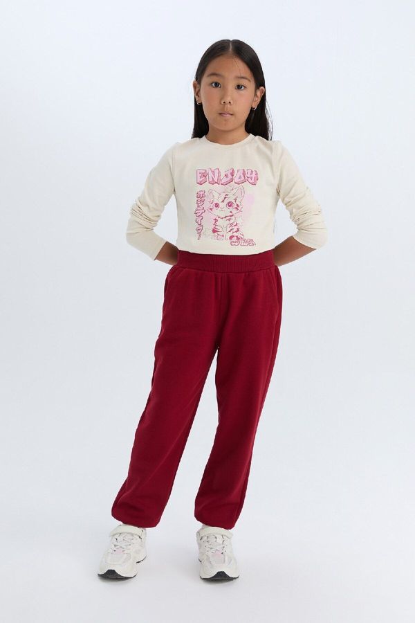 DEFACTO DEFACTO Girl's Basic Plain Jogger Sweatpants with Elastic Waist and Pockets