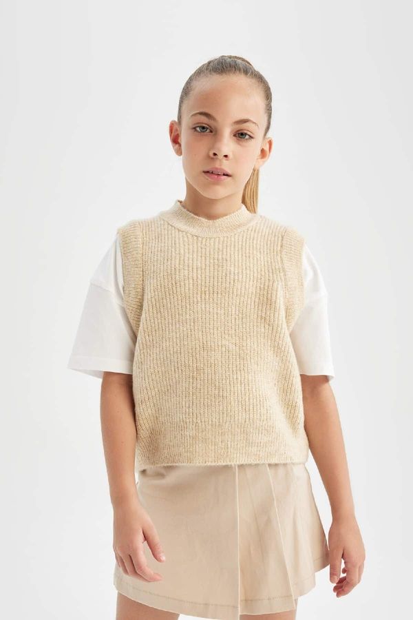 DEFACTO DEFACTO Girl's Beige Crew Neck Knitwear Sweater