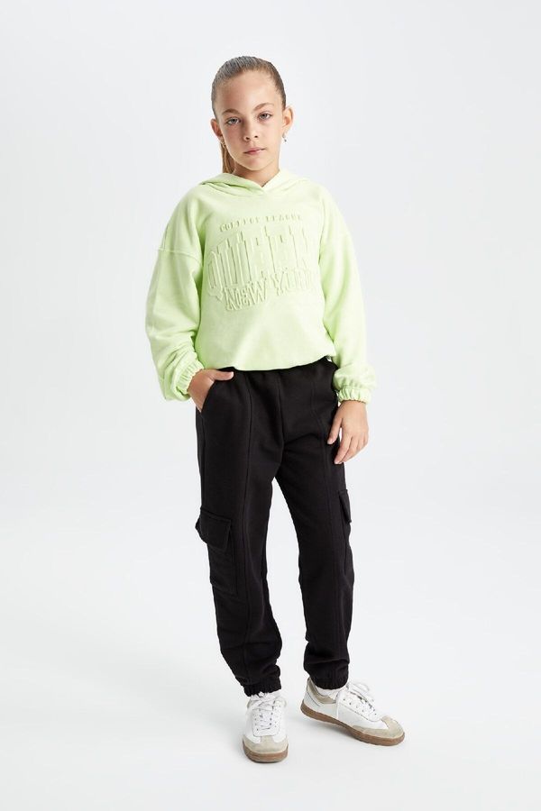 DEFACTO DEFACTO Girls Black Cargo Pocket Elastic Waist Jogger Sweatpants