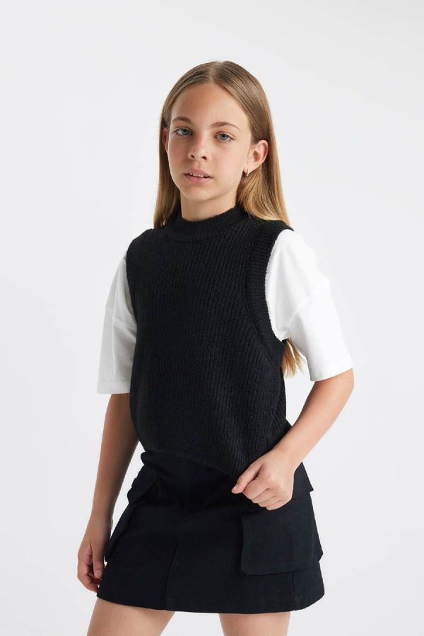 DEFACTO DEFACTO Girl's Black Crew Neck Knitwear Sweater