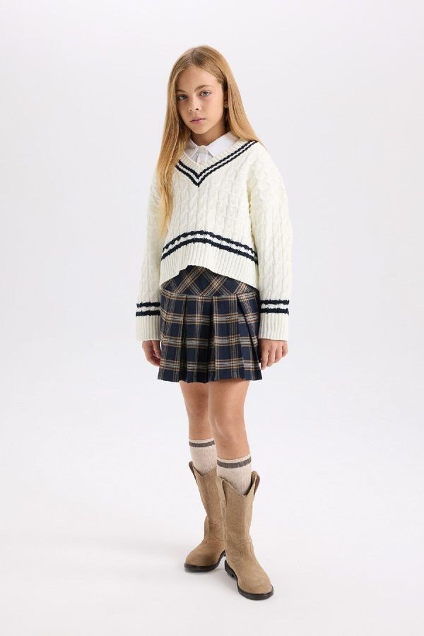 DEFACTO DEFACTO Girl's Checked College Skirt