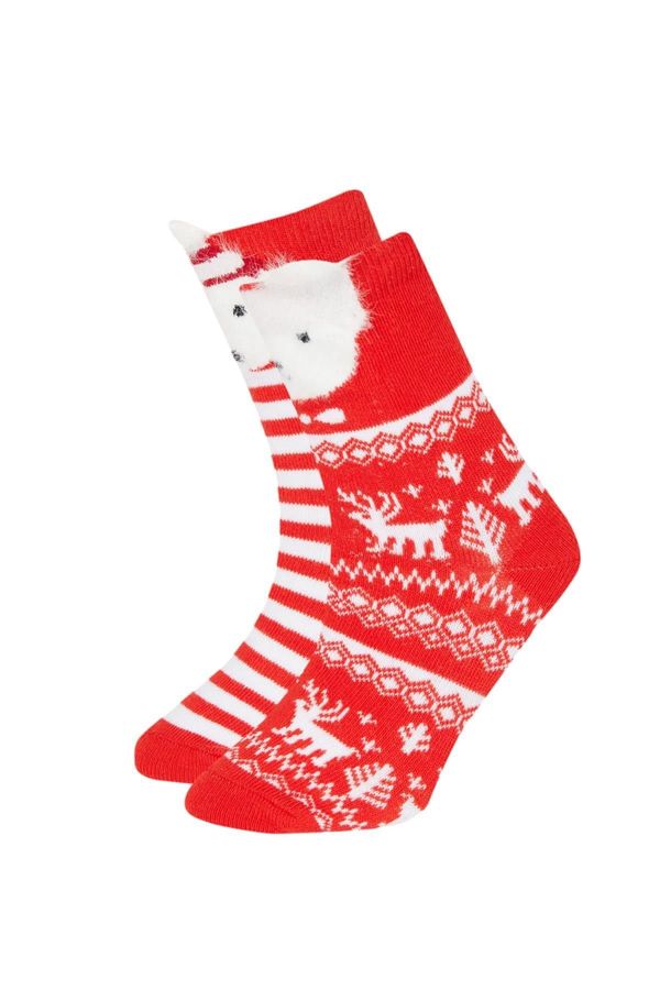 DEFACTO DEFACTO Girl's Christmas Themed 2-Piece Cotton Long Socks