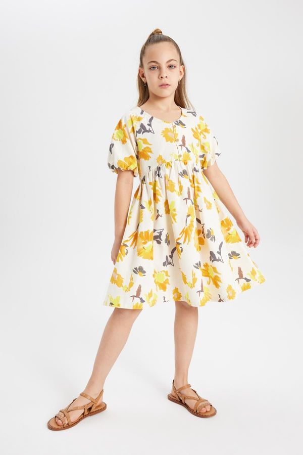 DEFACTO DEFACTO Girl's Cotton Short Sleeve Patterned Dress