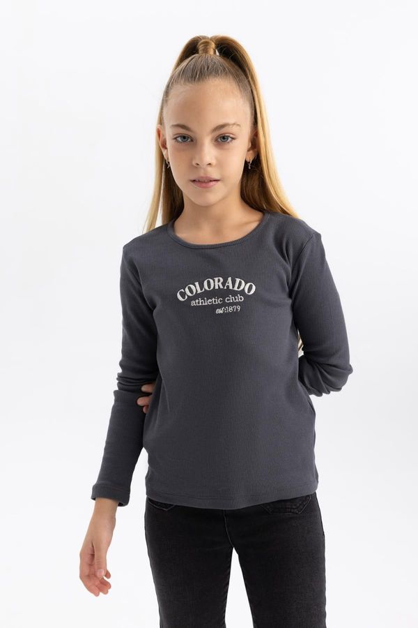 DEFACTO DEFACTO Girl's Crew Neck Printed Ribbed Camisole Long Sleeve T-Shirt