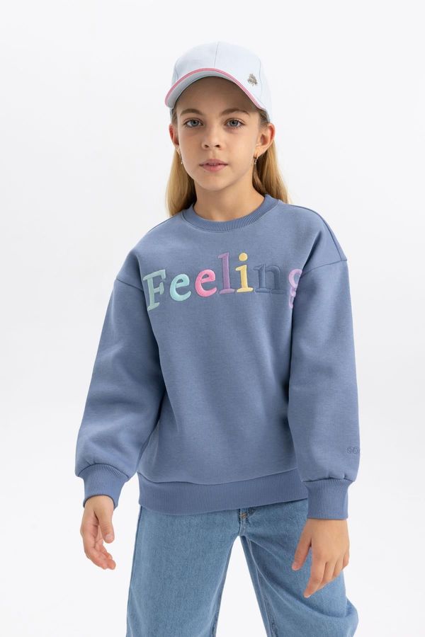 DEFACTO DEFACTO Girls' Crew Neck Printed Soft Hairy Thick Sweatshirt