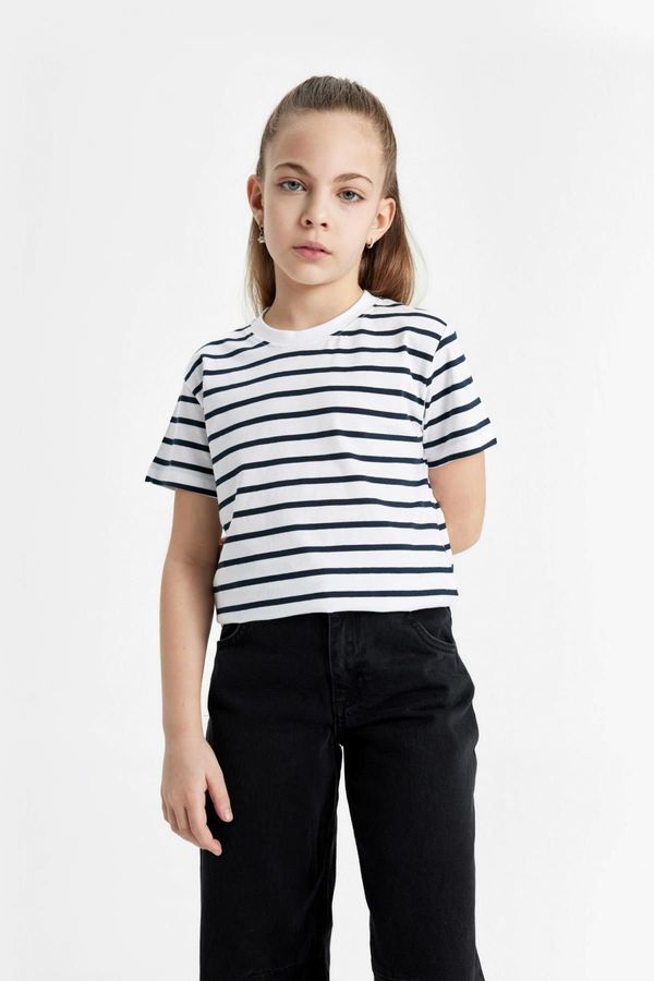 DEFACTO DEFACTO Girls Crew Neck Striped Short Sleeve T-Shirt