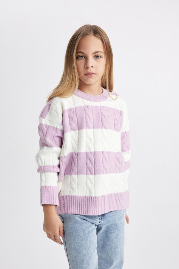 DEFACTO DEFACTO Girl's Crew Neck Striped Sweater