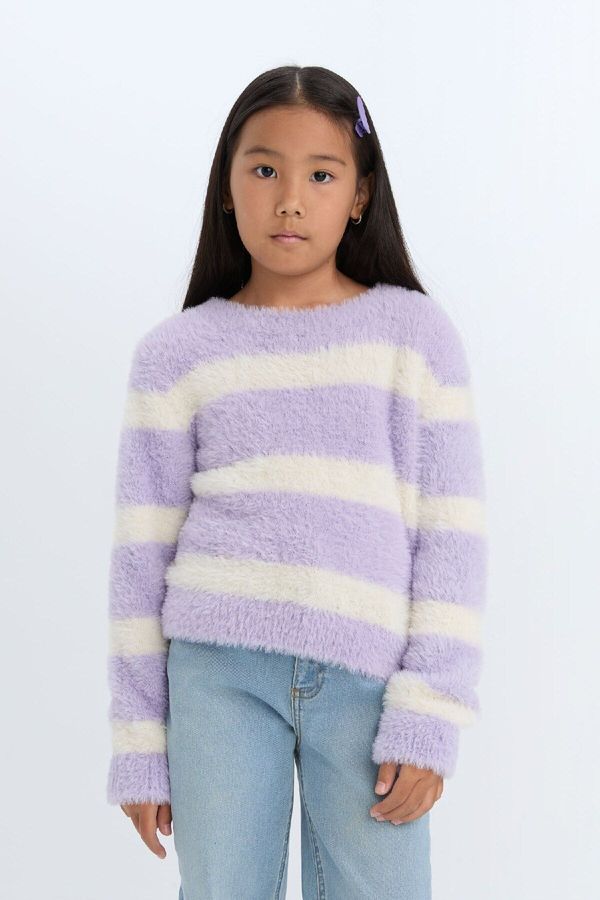 DEFACTO DEFACTO Girl's Crew Neck Striped Sweater