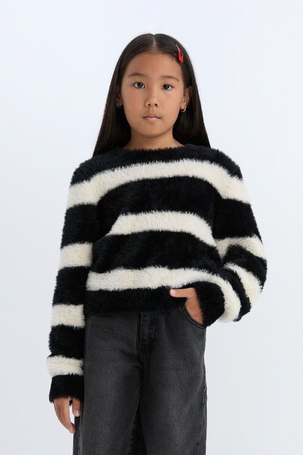 DEFACTO DEFACTO Girl's Crew Neck Striped Sweater