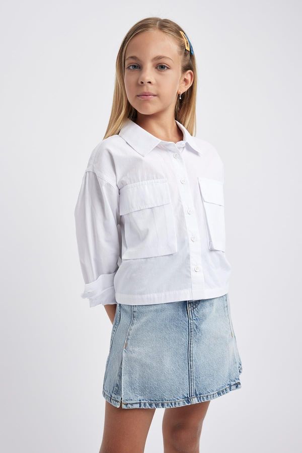 DEFACTO DEFACTO Girl's Crop Poplin Long Sleeve Shirt