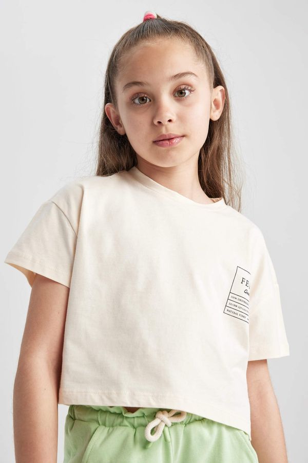 DEFACTO DEFACTO Girl's Crop Top Printed Short Sleeve T-Shirt