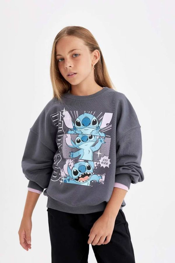 DEFACTO DEFACTO Girls' Disney Lilo & Stitch Oversize Wide Fit Crew Neck Sweatshirt