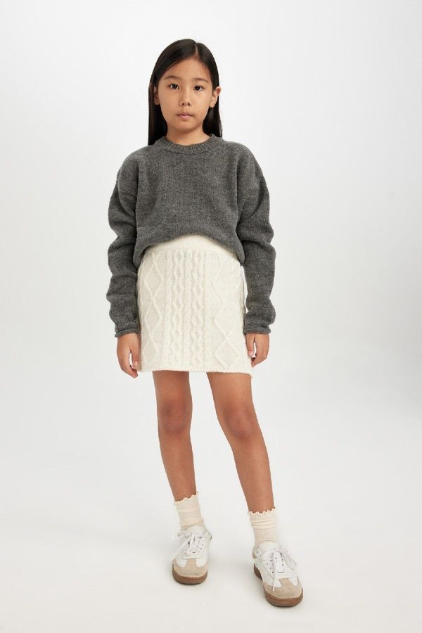 DEFACTO DEFACTO Girl's Ecru Knit Detailed Knitwear Skirt