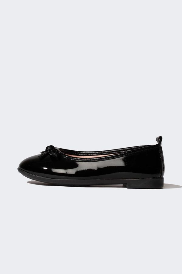 DEFACTO DEFACTO Girls Flat Sole Faux Leather Black Patent Leather Ballerina Shoes