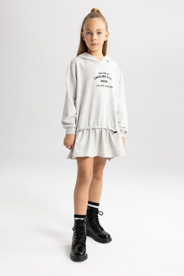 DEFACTO DEFACTO Girl's Hooded Printed Sweat Dress