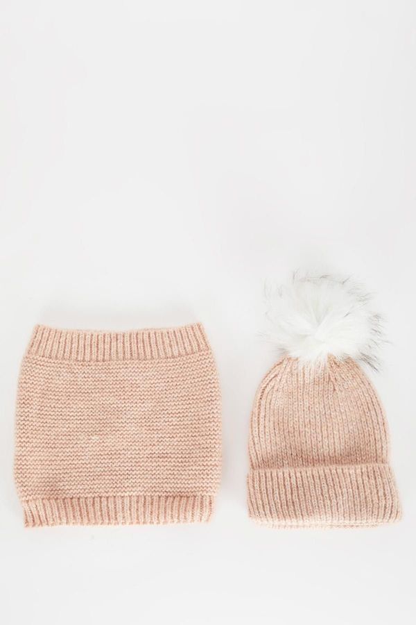 DEFACTO DEFACTO Girl's Neck Collar Pompom Beanie 2-Piece Set