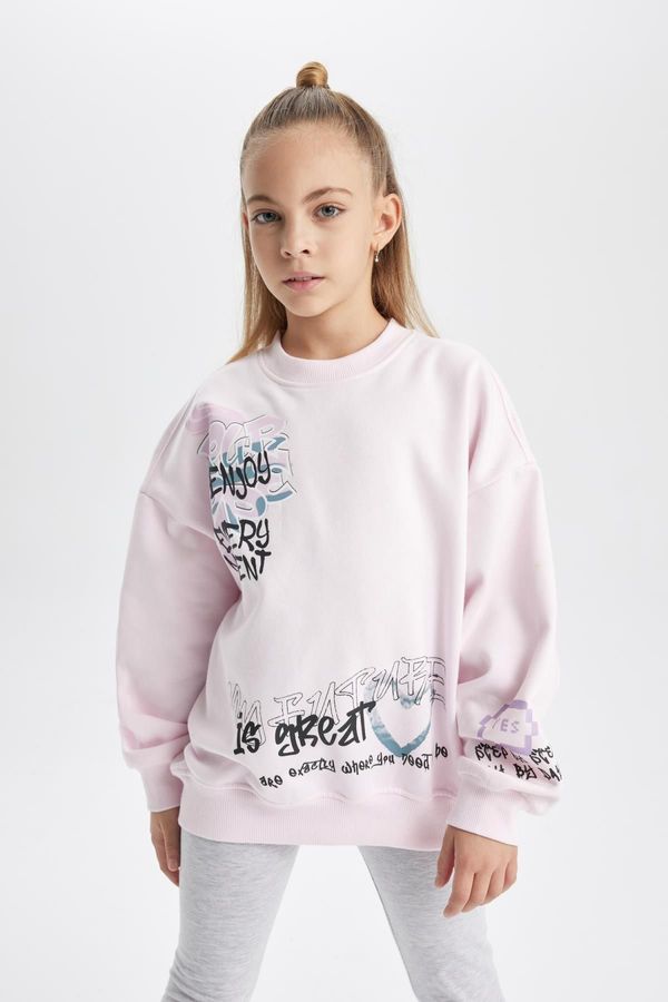 DEFACTO DEFACTO Girl's Oversize Fit Crew Neck Thick Sweatshirt